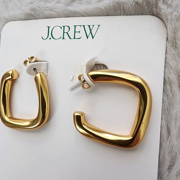 NEW J. Crew Square Gold Chunky Hoop Geometric Shape Brass Earrings - Picture 4 of 8